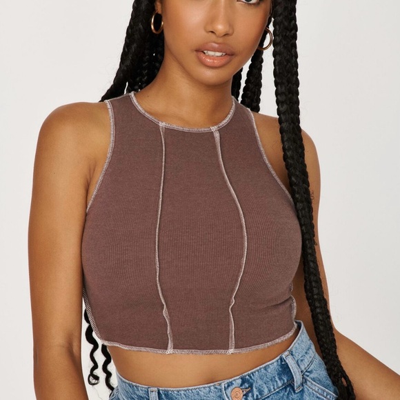 Garage Exposed Seams Cropped Muscle Tank Brown Size M - Picture 1 of 9